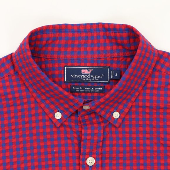 Vineyard Vines Other - Vineyard Vines Slim Fit Seersucker Shirt Red/Blue Checks - Men's Size Small